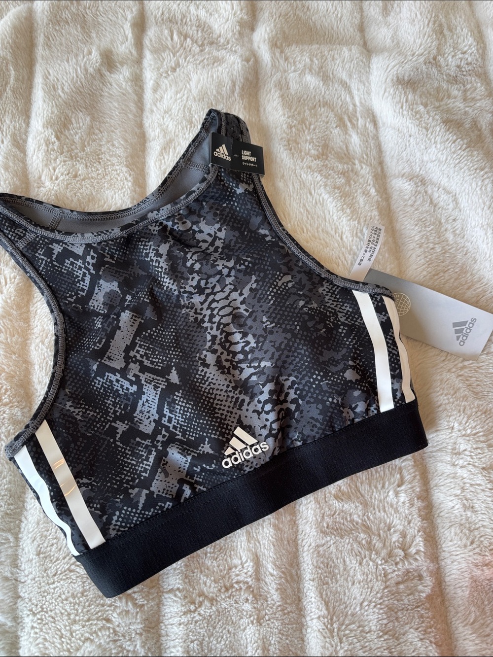 adidas Black & White Snake-Print Racerback Sports Bra